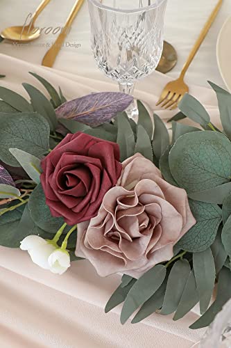 Silky Flower Store Artificial Eucalyptus Garland with Flowers, Dusty Rose Mauve, 6ft, 13.75in width, 3.5in height 3 3 Product: Floroom 6ft Artificial Eucalyptus Garland with Flowers Fake Greenery Faux Floral Vine Garland for Table Decor Wedding Centerpieces Bridal Shower Party Decorations, Dusty Rose & Mauve