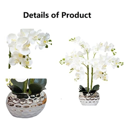 Silky Flower Store Artificial Orchid Flowers Silver Vase, White Phalaenopsis Centerpiece, Faux Floral Arrangement 20.5cm 11 11 Product: GXLMII Orchid Artificial Flowers for Home Decor, Faux Orchids with Silver Vase Phalaenopsis Fake Flowers Real Touch Flowers Plants White Orquideas Arrangements in Pot Table Centerpiece Decoration