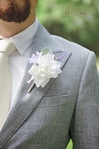 Silky Flower Store Lilac Gold Wedding Boutonnieres Wrist Corsages Set, Pre Arranged Artificial Floral Accessories, 12 Piece 4.75in 2 2 Product: Ling's Moment Pre-Arranged Wedding Flower Packages in Lilac & Gold, Boutonnieres & Wrist Corsages Package(Set of 12)