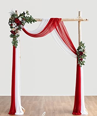 Silky Flower Store Christmas Artificial Wedding Arch Flowers Kit, Hanging Floral Swags, Chiffon Drapes, Ceremony Backdrop, 5ft W x 6.5ft H Arch 8 8 Product: Ling's Moment Christmas Artificial Wedding Arch Flowers Kit Pack of 4, 2pcs Hanging Flower Arrangement 2pcs Chiffon Drapes Ceremony Reception Fake Rose Arbor Backdrop Floral Party Outdoor Decorations