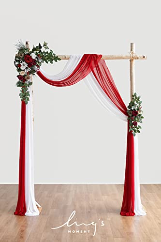Silky Flower Store Christmas Artificial Wedding Arch Flowers Kit, Hanging Floral Swags, Chiffon Drapes, Ceremony Backdrop, 5ft W x 6.5ft H Arch 1 1 Product: Ling's Moment Christmas Artificial Wedding Arch Flowers Kit Pack of 4, 2pcs Hanging Flower Arrangement 2pcs Chiffon Drapes Ceremony Reception Fake Rose Arbor Backdrop Floral Party Outdoor Decorations