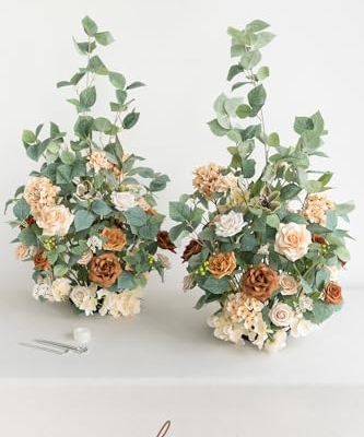 Product: Ling’s Moment 41.0"Tall Free-standing Wedding Aisle Artificial Flowers for Ceremony Decor, 2PCS Apricot & Peach Walkway Fake Floral Chair Markers, Faux Rose Altar Arch Arrangement decorations Outdoor