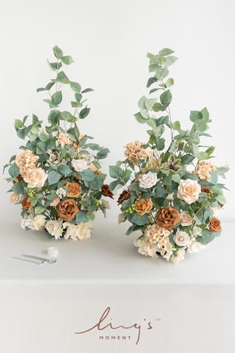 Product: Ling’s Moment 41.0"Tall Free-standing Wedding Aisle Artificial Flowers for Ceremony Decor, 2PCS Apricot & Peach Walkway Fake Floral Chair Markers, Faux Rose Altar Arch Arrangement decorations Outdoor