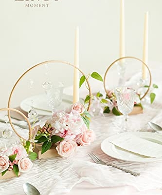 Silky Flower Store Blush Pink Artificial Flower Crystal Hoop Wreath Centerpieces Set of 3, French Country Faux Floral Table Decor 11in 8in 2.7x5.9in 6 6 Product: Ling's Moment Blush Pink Artificial Flowers Crystal Hoop Wreath Centerpieces for Sweetheart Table Head Table Ceremony Reception Decorations, Assembled (Set of 3)