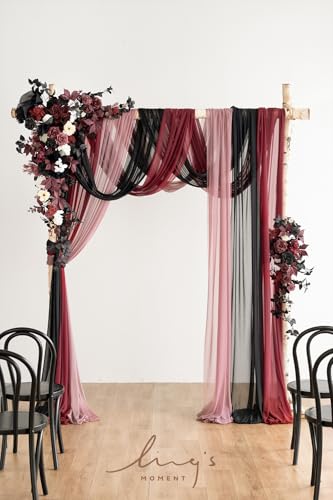 Silky Flower Store Wedding Arch Flowers Kit Black Burgundy Sheer Drapes, 5 Piece Faux Floral Backdrop Set, Reusable Event Decor, 32.5cm 1 1 Product: Ling's Moment Wedding Arch Flowers with Sheer Drapes Kit - Artificial Black and Burgundy Floral Arrangements for Ceremony Backdrop, Arbor Decor, 5-Piece Set (2 Flower Stems + 3 Hanging Drapes)