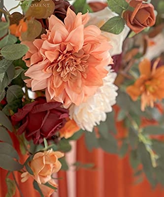 Silky Flower Store Fall Artificial Wedding Arch Flower Garland, Orange Eucalyptus Rose Backdrop Decorations, 6.5ft 13 13 Product: Ling's Moment 6.5FT Backdrop Flower Garland Decorations, Fall Artificial Wedding Arch Flowers, Orange Ceremony Reception Hanging Eucalyptus Rose Arbor Arrangement Outdoor Party Floral Swag