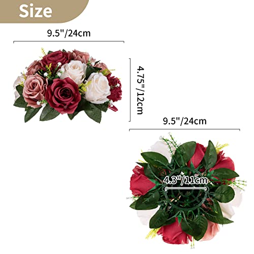 Product: Nuptio Artificial Flower Centrepieces for Tables - 6 Pcs Burgundy & Dusty Rose & Creamy White Fake Flowers Roses Balls 9.5in Diam - Silk Faux Rose Arrangement for Wedding Party Centerpiece Table Decor