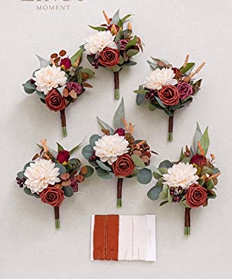 Silky Flower Store Terracotta Bridesmaid Bouquet Set of 6, Artificial Silk Foam Wedding Flowers, Cream Goldenrod Roses, 7 inch 12 12 Product: Ling's Moment Artificial Flowers Terracotta Bridesmaid Bouquet Set of 6, Fall Wedding Flowers Bouquets for Bridesmaids, 7 Inch Bridal Bouquets for Bridesmaids, Wedding Decor, Anniversary, etc