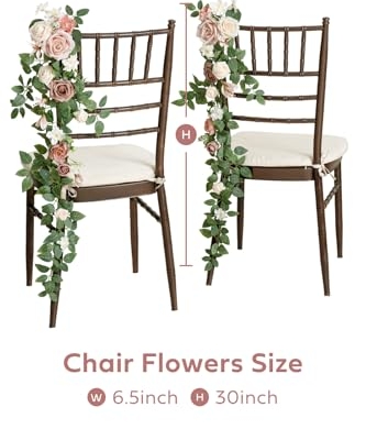 Silky Flower Store Pink Blush Cream Wedding Chair Floral Swag, 10pc Aisle Decorations, Faux Ceremony Chair Ribbons, 32.5cm 6 6 Product: Ling's Moment 10pcs Wedding Chair Decorations Aisle Floral Swag Artificial Pew Flowers Hanging Garland Pink Blush & Cream For Ceremony Reception Church Rose Floral Faux Arrangement Party Outdoor Decor