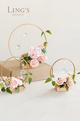 Silky Flower Store Blush Pink Artificial Flower Crystal Hoop Wreath Centerpieces Set of 3, French Country Faux Floral Table Decor 11in 8in 2.7x5.9in 4 4 Product: Ling's Moment Blush Pink Artificial Flowers Crystal Hoop Wreath Centerpieces for Sweetheart Table Head Table Ceremony Reception Decorations, Assembled (Set of 3)