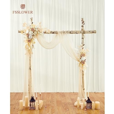 Silky Flower Store Wedding Arch Flower Swag Kit, Beige Faux Silk Draping Decor, Wedding Backdrop Flowers Pack of 3 20.5cm 9 9 Product: Fsslower Wedding Arch Flowers with Drape Kit (Pack of 3) - 2pcs Artificial Flower Swag with 1pcs Draping Fabric for Wedding Ceremony Arbor and Reception Backdrop Decoration (Beige)