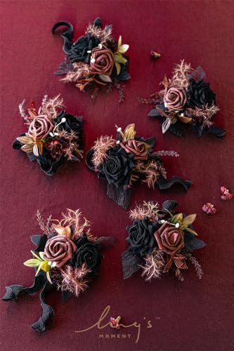 Product: Ling's Moment 6pcs Wedding Wrist Corsage Artificial Flowers, Girl/Mother Homecoming Prom Corsages Wristlet Décor, etc. Black Gothic Burgundy
