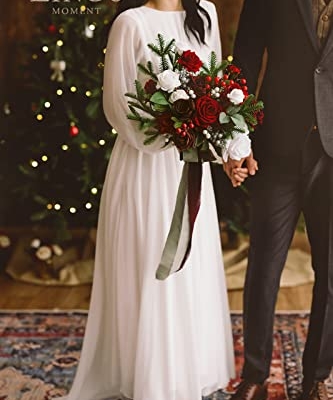 Silky Flower Store Christmas Red Wedding Bouquet, Bridal Bouquet Artificial Silk Foam Flowers, Winter Wedding Bouquet, 13 Inch 7 7 Product: Ling's Moment Christmas Red Wedding Bouquets for Bride, Xmas Winter Bridal Bouquets for Bride,13 Inch Free Form Artificial Wedding Flower Bouquet
