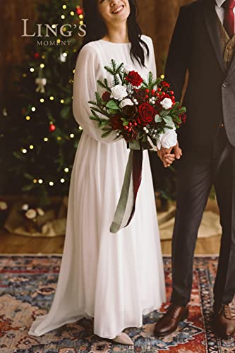 Silky Flower Store Christmas Red Wedding Bouquet, Bridal Bouquet Artificial Silk Foam Flowers, Winter Wedding Bouquet, 13 Inch 1 1 Product: Ling's Moment Christmas Red Wedding Bouquets for Bride, Xmas Winter Bridal Bouquets for Bride,13 Inch Free Form Artificial Wedding Flower Bouquet