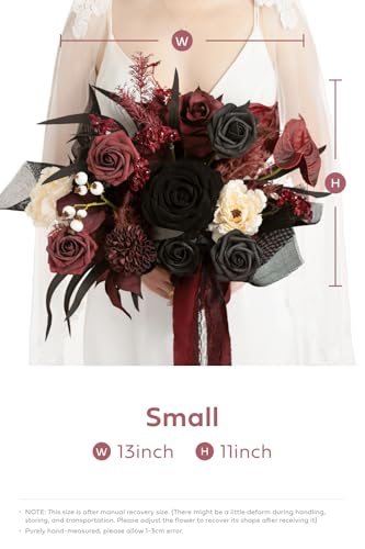 Silky Flower Store Black Burgundy Gothic Wedding Bouquet, Artificial Bridal Flowers, Free Form Wedding Bouquet, 13 Inch 4 4 Product: Ling's Moment Black and Burgundy Wedding Bouquets for Bride, Gothic Bridal Bouquets for Bride, 13 Inch Free Form Artificial Wedding Flower Bouquet