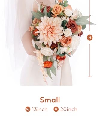 Silky Flower Store Terracotta Bridal Bouquet, Cascading Orange Wedding Bouquet, Ling’s Moment Bridesmaid Bouquet, 13 Inch 10 10 Product: Ling's Moment Terracotta Bridal Bouquet Cascading, Orange Wedding Bouquets for Bride, 13 Inch Bride Bouquets for Wedding Artificial Flowers Bouquets