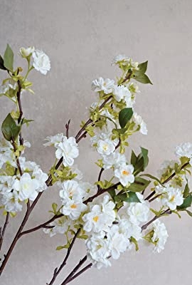 Silky Flower Store White Cherry Blossom Faux Stems, Alice Lane Home Collection, Pack of 3, 32.5cm 10 10 Product: White Cherry Blossom Stems – Pack of 3 – by Alice Lane Home Collection – Luxurious Vibrant Flowers – Faux Stems – Wedding, Home Décor