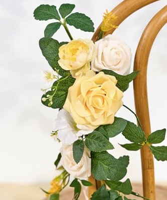 Silky Flower Store Wedding Chair Decorations, Aisle Garlands Floral Swag, Creamy Yellow Rose Faux Arrangement, 30in 10pcs 15 15 Product: Ling's Moment Wedding Chair Decorations Aisle Garlands Floral Swag 10pcs Artificial Pew Flowers Hanging Creamy Yellow for Ceremony Reception Church Rose Floral Faux Arrangement Party Outdoor Decor