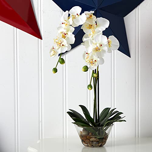 Silky Flower Store Artificial Phalaenopsis Silk Flower Arrangement, White Glass Vase, Faux Water, 29 x 10.25 x 10.25 6 6 Product: Nearly Natural 4643-WH Phalaenopsis with Glass Vase Decorative Silk Flower Arrangement, White 29 x 10.25 x 10.25