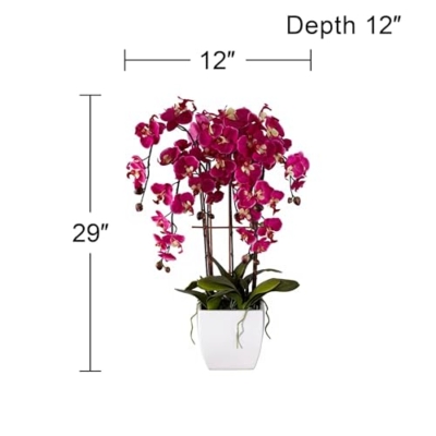 Product: Dahlia Studios Potted Silk Faux Artificial Flowers Arrangements Realistic Purple Fuchsia Orchid in White Ceramic Pot for Home Decoration Living Room Office Bedroom Bathroom Kitchen 29" High