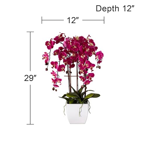 Product: Dahlia Studios Potted Silk Faux Artificial Flowers Arrangements Realistic Purple Fuchsia Orchid in White Ceramic Pot for Home Decoration Living Room Office Bedroom Bathroom Kitchen 29" High