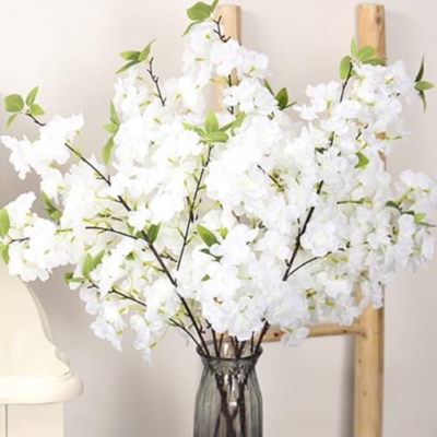Product: 39''/100cm Artificial Flowers Cherry Blossom Branches Fake Flowers,3Pcs Cherry Blossom Decor, Tall Fake Cherry Blossom Arrangements for Wedding Office Party Table Home Decor (White)