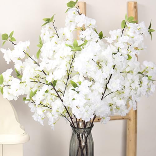 Product: 39''/100cm Artificial Flowers Cherry Blossom Branches Fake Flowers,3Pcs Cherry Blossom Decor, Tall Fake Cherry Blossom Arrangements for Wedding Office Party Table Home Decor (White)