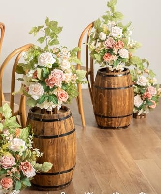 Silky Flower Store Standing Artificial Flower Arrangements, Blush Pink Wedding Aisle Decor, 4pc Faux Floral Centerpieces, 17.5in 9 9 Product: Ling's Moment 17.5" Tall Standing Artificial Flowers Arrangements 4pcs Fall Wedding Aisle Runner Chair Decorations Blush & Pink Centerpieces for Ceremony Reception Rose Floral Party Outdoor