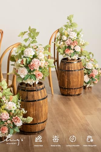 Silky Flower Store Standing Artificial Flower Arrangements, Blush Pink Wedding Aisle Decor, 4pc Faux Floral Centerpieces, 17.5in 2 2 Product: Ling's Moment 17.5" Tall Standing Artificial Flowers Arrangements 4pcs Fall Wedding Aisle Runner Chair Decorations Blush & Pink Centerpieces for Ceremony Reception Rose Floral Party Outdoor