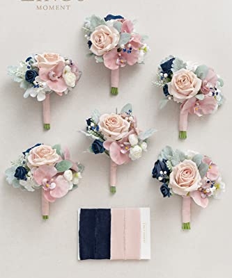 Silky Flower Store Dusty Rose Navy Blue Bridesmaid Bouquet Set of 6, Artificial Wedding Flowers, 7 Inch 9 9 Product: Ling's Moment Artificial Flowers Dusty Rose & Navy Blue Bridesmaid Bouquet Set of 6, Wedding Flowers Bouquets for Bridesmaids, 7 Inch Bridal Bouquets for Bridesmaids, Wedding, Ceremony, etc