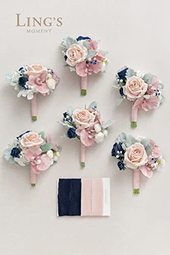 Silky Flower Store Dusty Rose Navy Blue Bridesmaid Bouquet Set of 6, Artificial Wedding Flowers, 7 Inch 4 4 Product: Ling's Moment Artificial Flowers Dusty Rose & Navy Blue Bridesmaid Bouquet Set of 6, Wedding Flowers Bouquets for Bridesmaids, 7 Inch Bridal Bouquets for Bridesmaids, Wedding, Ceremony, etc
