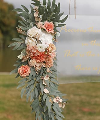 Product: Serra Flora Wedding Arch Flowers Swags Kit (Pack of 2) for DIY Artificial Peony Greenery Arrangements Party Welcome Ceremony Sign and Reception Backdrop Floral Decoration (White Orange)