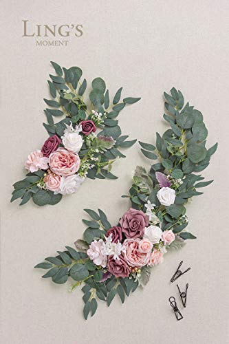 Silky Flower Store Artificial Wedding Arch Flowers Eucalyptus Willow Garland, Dusty Rose Cream Rose Welcome Sign Swag, 33in 3 3 Product: Ling's Moment 2pcs Artificial Welcome Sign Swag Wedding Arch Flowers Decorations Floral Eucalyptus Willow Garland Dusty Rose & Cream Rose Ceremony Party Reception Easel Door Wall Home Entryway Outdoor
