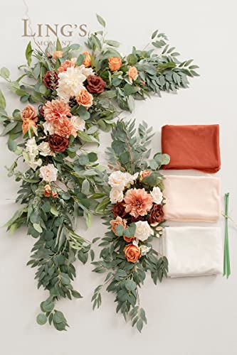 Silky Flower Store Fall Wedding Arch Flowers, Artificial Terracotta Burnt Orange Floral Arch Kit, Sheer Drapes, 5 Piece Set, 32.5cm 5 5 Product: Ling's Moment Fall Wedding Arch Flowers with Sheer Drapes Kit - Artificial Terracotta and Burnt Orange Floral for Ceremony Backdrop, Arbor Decor, 5-Piece Set (2 Flower Stems + 3 Hanging Drapes)