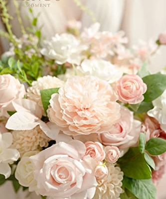 Product: Ling's Moment Blush Pink Wedding Bouquets for Bride, Blush and Cream Bridal Bouquets for Bride, 15 Inch Free Form Artificial Wedding Flower Bouquet