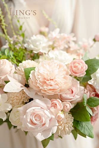 Product: Ling's Moment Blush Pink Wedding Bouquets for Bride, Blush and Cream Bridal Bouquets for Bride, 15 Inch Free Form Artificial Wedding Flower Bouquet