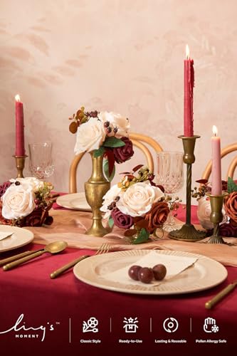 Silky Flower Store Burnt Orange Wedding Centerpiece Flowers, Mini Bridesmaid Bouquets Set of 6, Faux Floral Arrangements 8.5in x 6in 3 3 Product: Ling's Moment Burnt Orange Wedding Centerpieces Flowers Mini Bridesmaid Bouquets Set of 6 Terracotta Table Decor Pre-Made Small Floral Fall Wedding Decorations