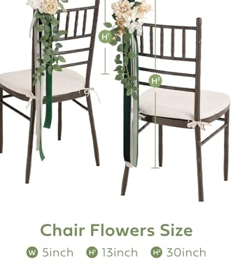 Silky Flower Store Wedding Aisle Pew Flowers, Emerald Tawny Beige Faux Arrangements, Chiffon Ribbons, Ceremony Chair Back Decor, 8 Piece Set, 32.5cm 13 13 Product: Ling's Moment 8 Wedding Aisle Pew Artificial Flowers Arrangements Emerald Tawny Beige for Ceremony Chair Back Floral Decorations with Chiffon Ribbons Reception Church Rose Faux Hanging Party Outdoor