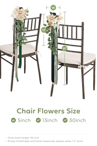 Silky Flower Store Wedding Aisle Pew Flowers, Emerald Tawny Beige Faux Arrangements, Chiffon Ribbons, Ceremony Chair Back Decor, 8 Piece Set, 32.5cm 5 5 Product: Ling's Moment 8 Wedding Aisle Pew Artificial Flowers Arrangements Emerald Tawny Beige for Ceremony Chair Back Floral Decorations with Chiffon Ribbons Reception Church Rose Faux Hanging Party Outdoor