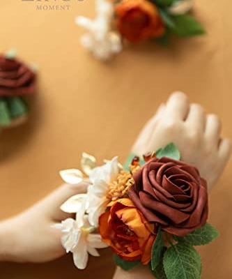 Silky Flower Store Artificial Wedding Wrist Corsage, Burnt Orange Terracotta Faux Flowers, Bridal Prom Homecoming Wristlet, 4.75in 6pcs 7 7 Product: Ling's Moment 6pcs Wedding Wrist Corsage Artificial Flowers, Girl/Mother Homecoming Prom Corsages Wristlet Décor, etc. Burnt Orange Terracotta