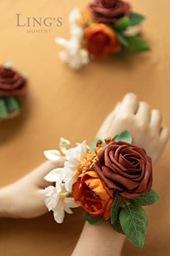 Silky Flower Store Artificial Wedding Wrist Corsage, Burnt Orange Terracotta Faux Flowers, Bridal Prom Homecoming Wristlet, 4.75in 6pcs 2 2 Product: Ling's Moment 6pcs Wedding Wrist Corsage Artificial Flowers, Girl/Mother Homecoming Prom Corsages Wristlet Décor, etc. Burnt Orange Terracotta