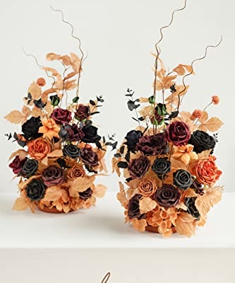 Silky Flower Store Fall Artificial Flower Arrangements, Wedding Arch Decorations, Pumpkin Orange Black Faux Florals, 2 Piece Set 41cm 11 11 Product: Ling's Moment 41" Tall Fall Free Standing Artificial Flowers Arrangements 2 pcs Wedding Arch Altar Stage Decorations Classic Halloween Wedding for Ceremony Reception Church Backdrop Outdoor Party