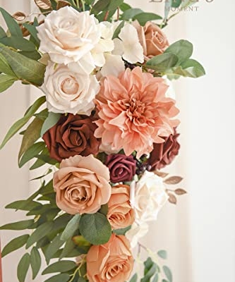 Silky Flower Store Fall Wedding Arch Flowers, Artificial Terracotta Burnt Orange Floral Arch Kit, Sheer Drapes, 5 Piece Set, 32.5cm 11 11 Product: Ling's Moment Fall Wedding Arch Flowers with Sheer Drapes Kit - Artificial Terracotta and Burnt Orange Floral for Ceremony Backdrop, Arbor Decor, 5-Piece Set (2 Flower Stems + 3 Hanging Drapes)