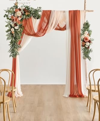 Silky Flower Store Fall Wedding Arch Flowers, Artificial Terracotta Burnt Orange Floral Arch Kit, Sheer Drapes, 5 Piece Set, 32.5cm 14 14 Product: Ling's Moment Fall Wedding Arch Flowers with Sheer Drapes Kit - Artificial Terracotta and Burnt Orange Floral for Ceremony Backdrop, Arbor Decor, 5-Piece Set (2 Flower Stems + 3 Hanging Drapes)