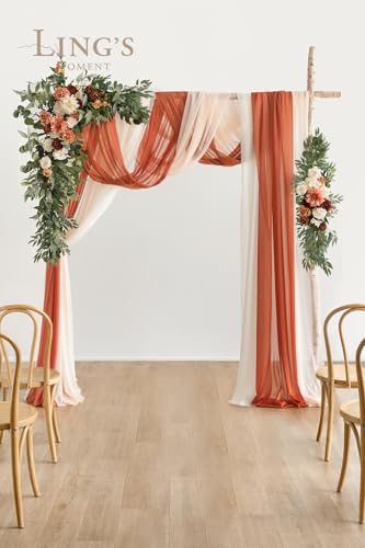 Silky Flower Store Fall Wedding Arch Flowers, Artificial Terracotta Burnt Orange Floral Arch Kit, Sheer Drapes, 5 Piece Set, 32.5cm 6 6 Product: Ling's Moment Fall Wedding Arch Flowers with Sheer Drapes Kit - Artificial Terracotta and Burnt Orange Floral for Ceremony Backdrop, Arbor Decor, 5-Piece Set (2 Flower Stems + 3 Hanging Drapes)