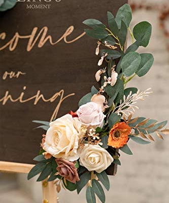Silky Flower Store Terracotta Orange Rose Wedding Arch Flowers, Artificial Welcome Sign Swag, Faux Floral Garland 2pcs, 32.5cm 8 8 Product: Ling's Moment 2pcs Artificial Welcome Sign Swag Wedding Arch Flowers Decorations Floral Eucalyptus Willow Garland Terracotta Orange Rose Ceremony Party Reception Easel Door Wall Home Entryway Outdoor