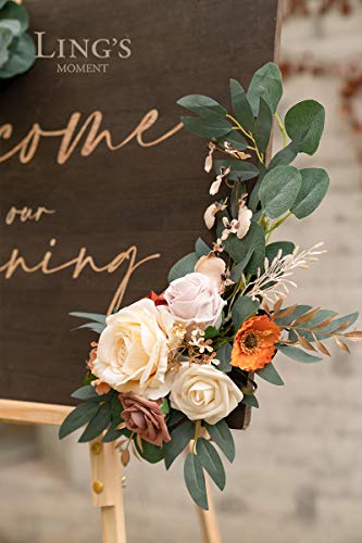 Silky Flower Store Terracotta Orange Rose Wedding Arch Flowers, Artificial Welcome Sign Swag, Faux Floral Garland 2pcs, 32.5cm 3 3 Product: Ling's Moment 2pcs Artificial Welcome Sign Swag Wedding Arch Flowers Decorations Floral Eucalyptus Willow Garland Terracotta Orange Rose Ceremony Party Reception Easel Door Wall Home Entryway Outdoor