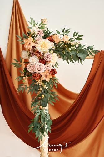 Silky Flower Store Fall Artificial Wedding Arch Flowers Kit, Hanging Flower Arrangement Drapes, Terracotta Orange Autumn Decor, 5ft x 6ft 5in 3 3 Product: Ling's Moment Fall Artificial Wedding Arch Flowers Kit Pack of 4, 2pcs Hanging Flower Arrangement 2pcs Drapes Ceremony Rose Arbor Backdrop Brunt Orange Terracotta Floral Party Autumn Outdoor Decor