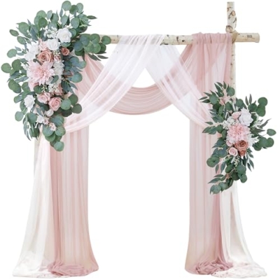 Product: Fsslower Wedding Arch Flowers with Drape Kit (Pack of 4) - 2pcs Artificial Flower Swag with 2pcs Draping Fabric for Wedding Ceremony Arbor and Reception Backdrop Decoration (Blush & White)