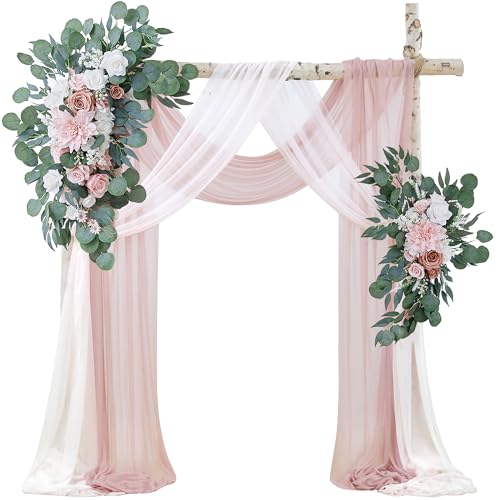 Product: Fsslower Wedding Arch Flowers with Drape Kit (Pack of 4) - 2pcs Artificial Flower Swag with 2pcs Draping Fabric for Wedding Ceremony Arbor and Reception Backdrop Decoration (Blush & White)